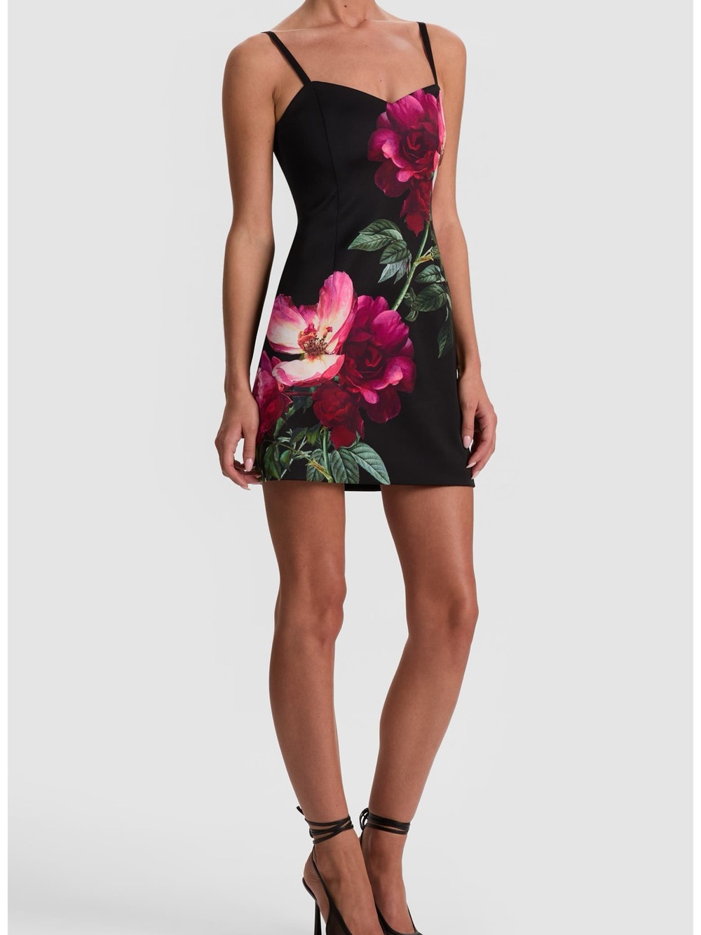 Alice + Olivia Black Mini Dress with Pink Floral Print